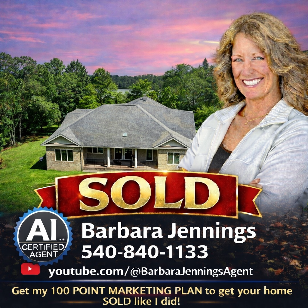 Barbara Jennings with gold SOLD banner satisfied client in Fredericksburg VA