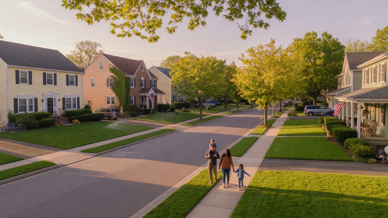 A beautiful Mid-Michigan home in spring with blooming flower beds, fresh green lawn, and welcoming front porch