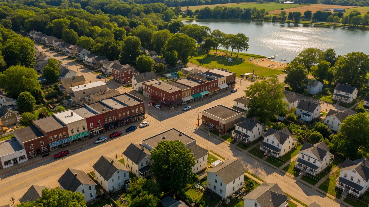 Charming downtown Oxford Michigan with historic brick storefronts and tree-lined streets