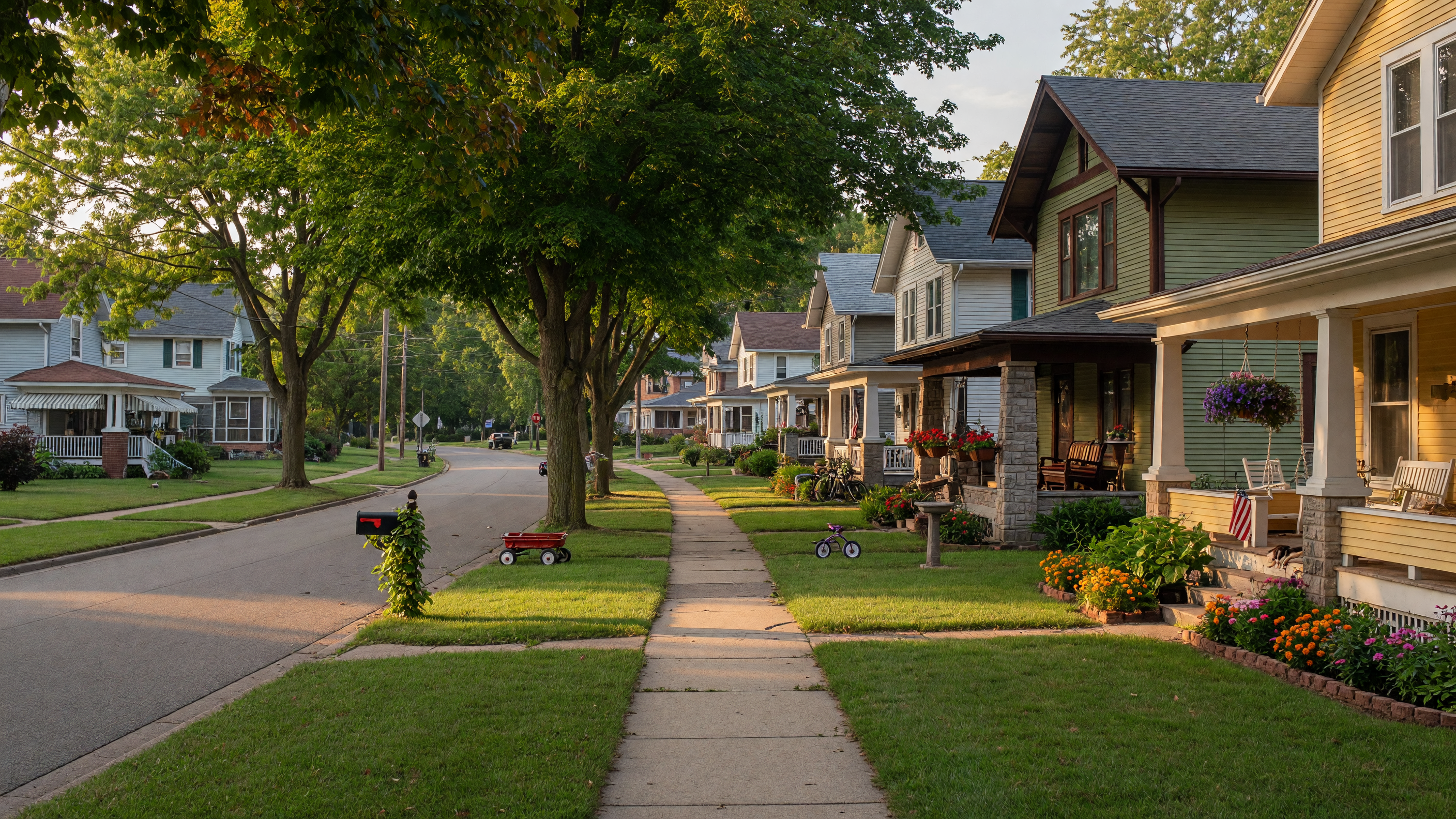 Charming residential neighborhood in Lapeer County Michigan with tree-lined streets and well-maintained homes
