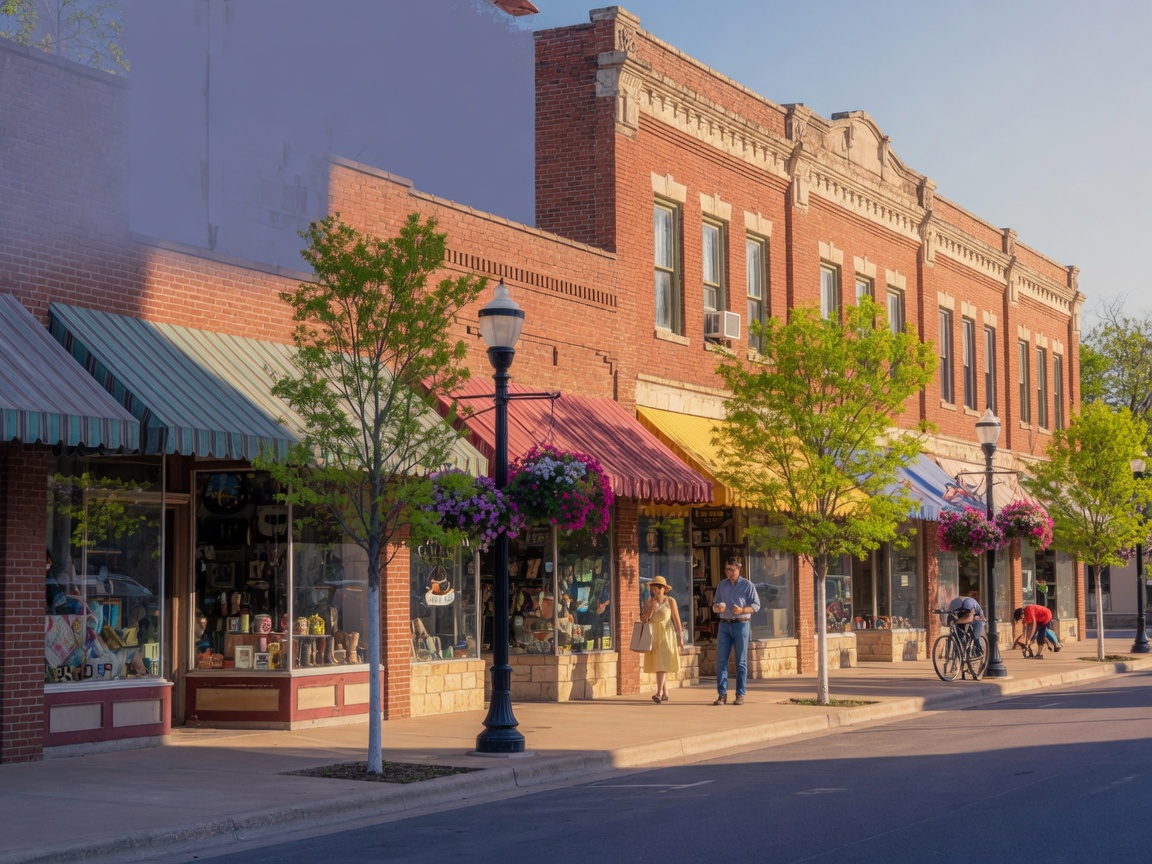Charming storefronts along Main Street in downtown Brenham