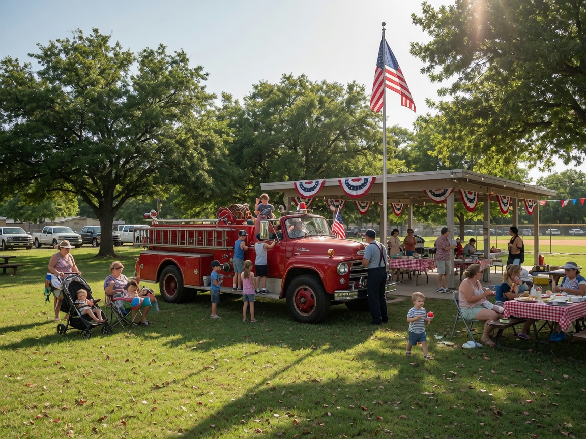 Fire truck display at Fireman's Park in Brenham, Texas