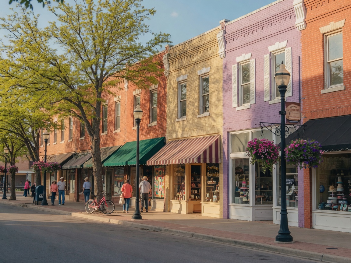 Downtown Brenham storefronts and brick facades