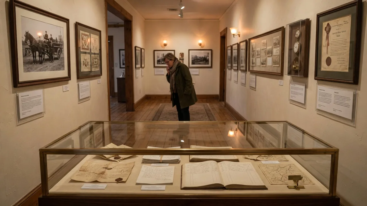 Interior of the Brenham Heritage Museum with historical documents on display