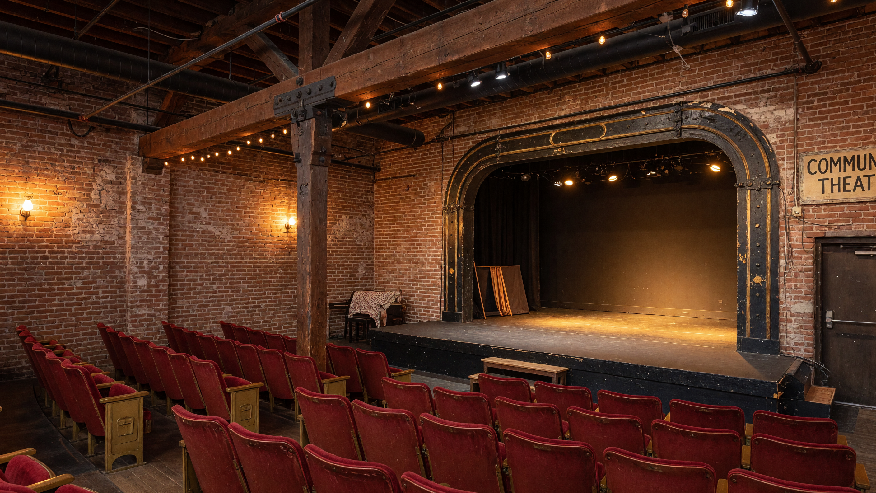 Interior of Unity Theatre, a renovated warehouse performance space in downtown Brenham