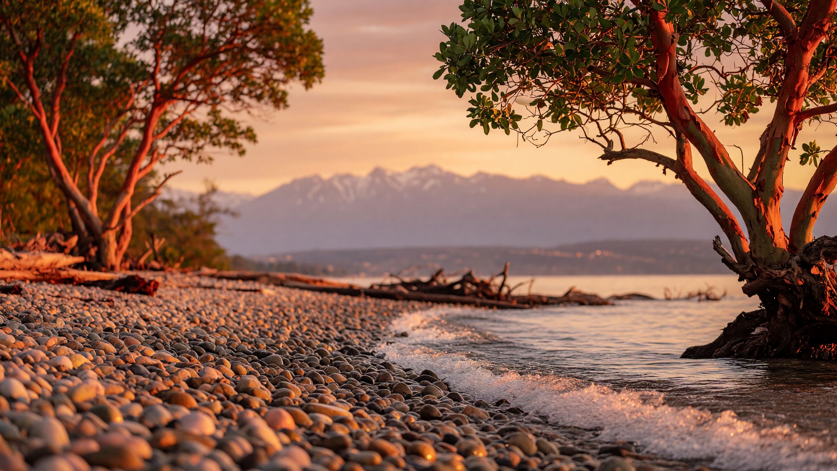 Cordova Bay beach at golden hour on Vancouver Island