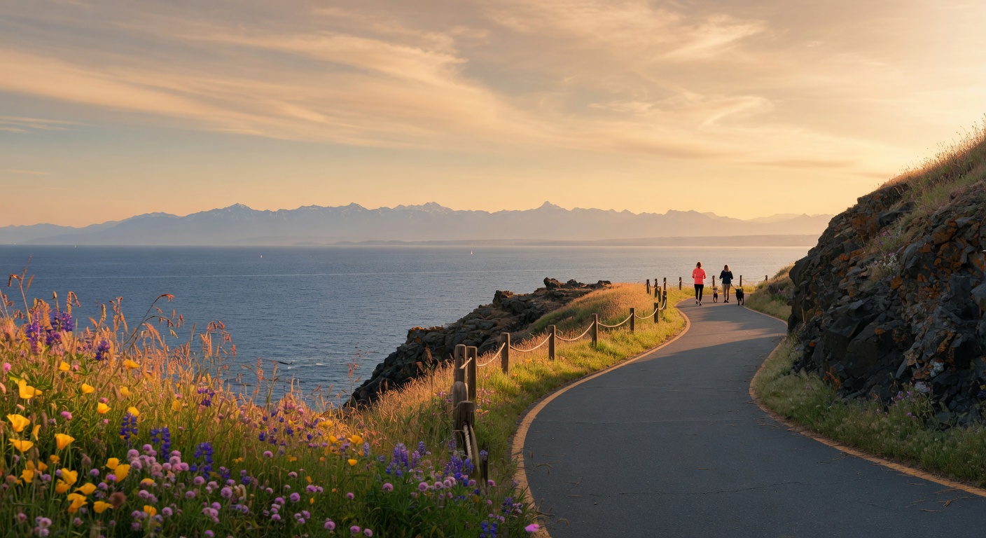 Dallas Road waterfront trail along the James Bay cliff edge with ocean views
