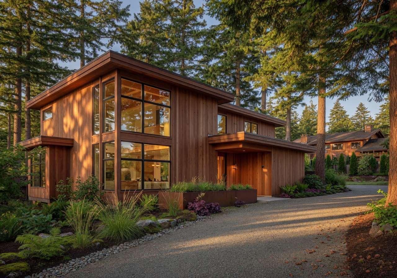 Premium West Coast contemporary home nestled among tall Douglas fir trees in Cordova Bay