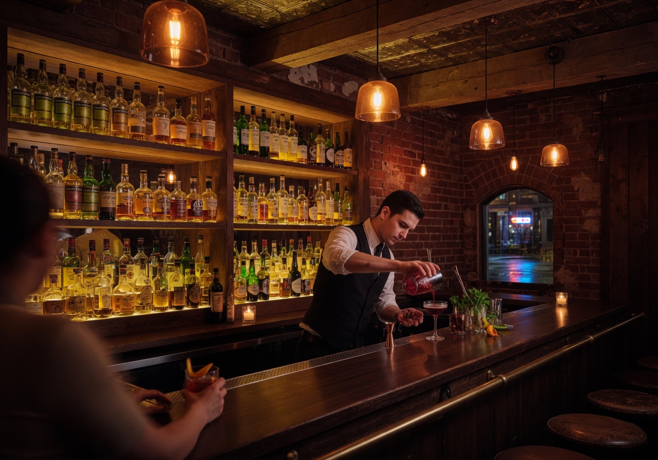 Cozy cocktail bar interior in Victoria BC
