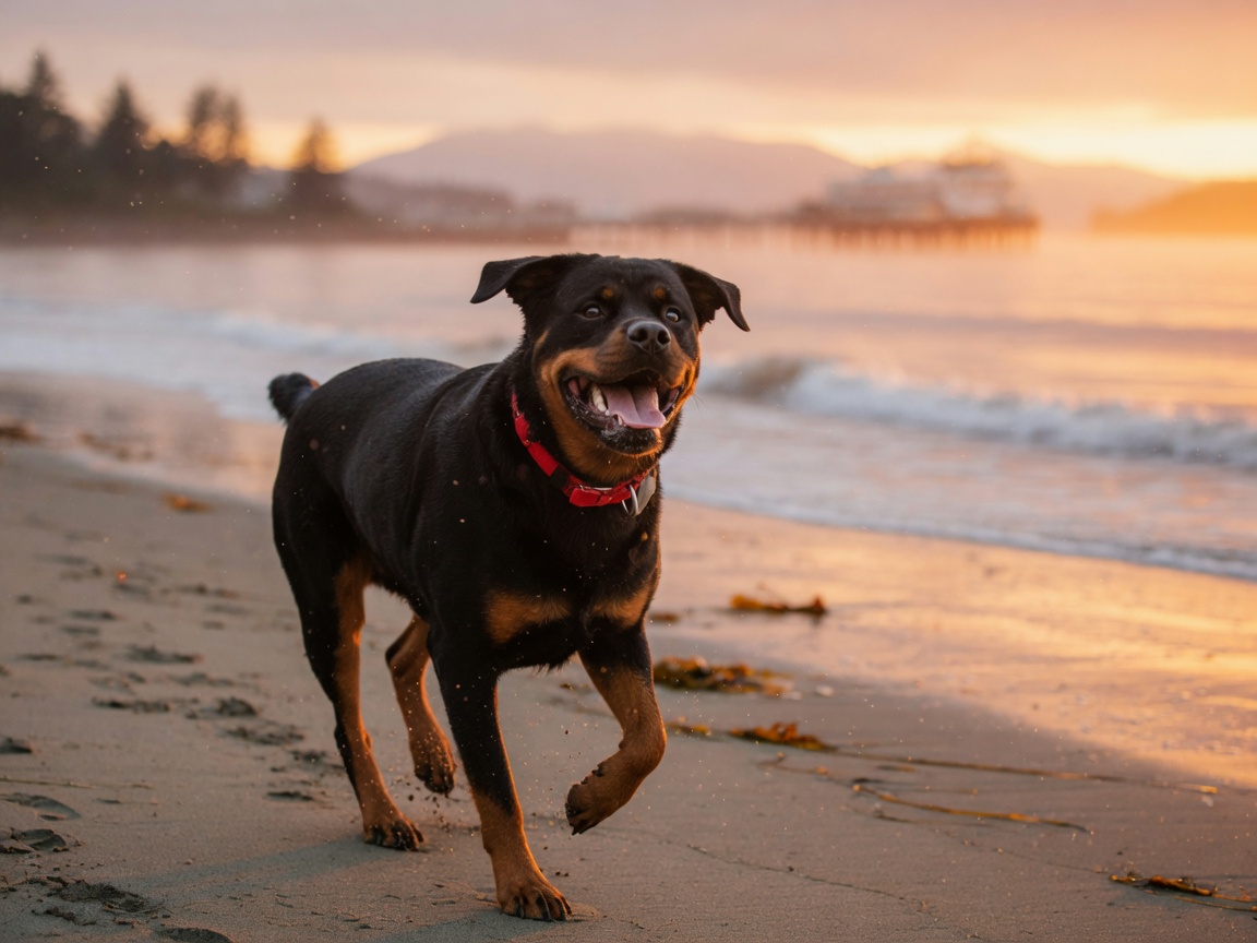 A dog enjoying a sunny beach in Greater Victoria