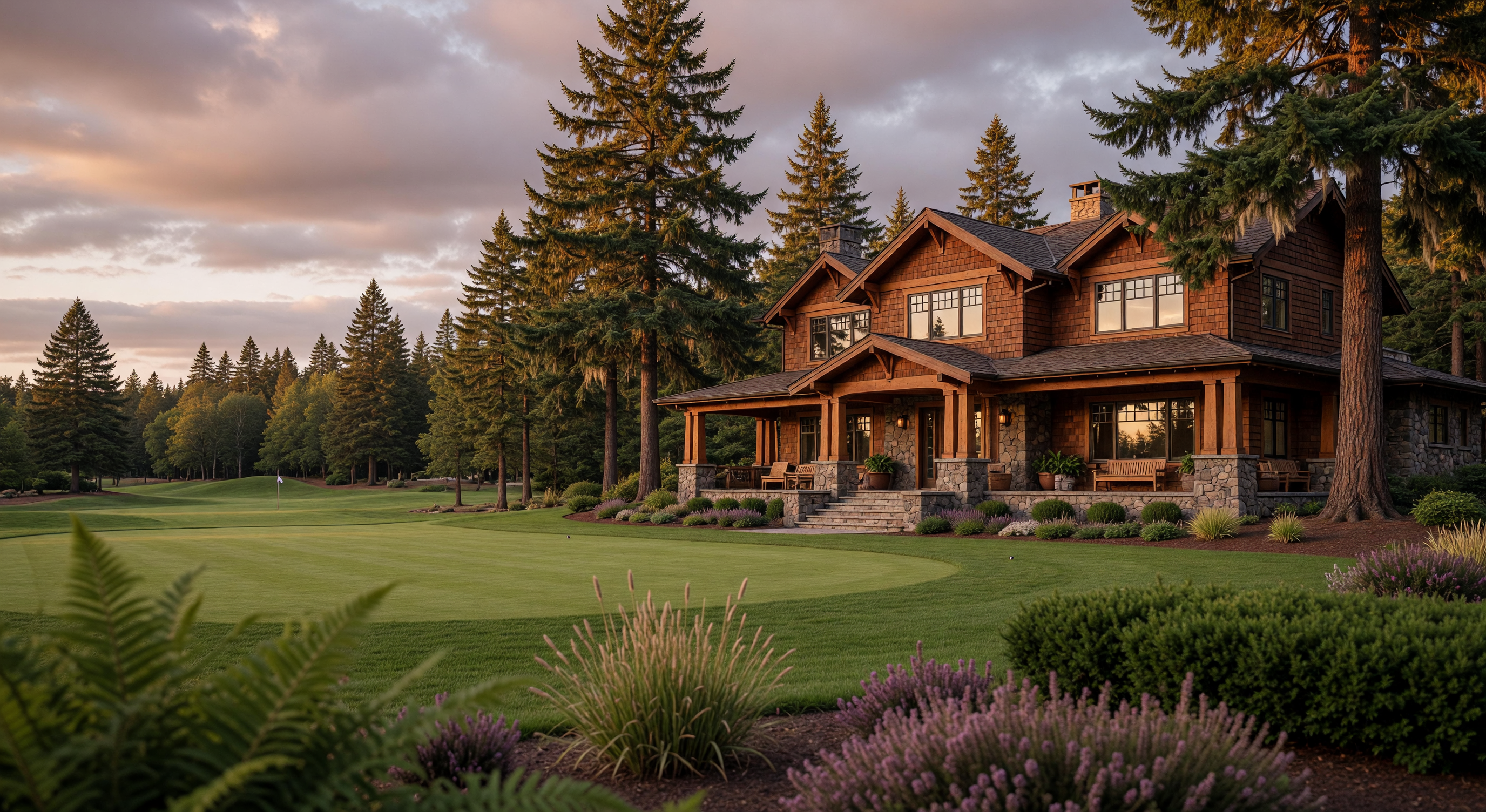 Luxury home interior with Lake Washington view