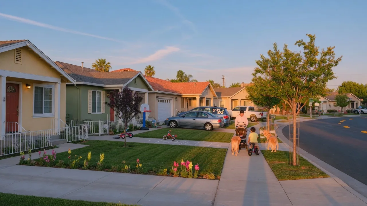 Central Valley neighborhood with starter homes