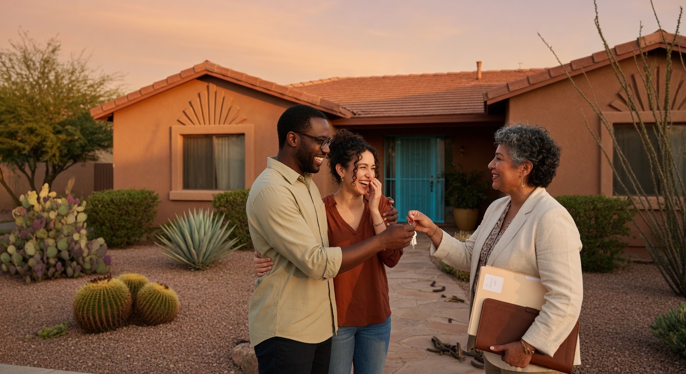 New homeowner receiving keys to their new home in Arizona