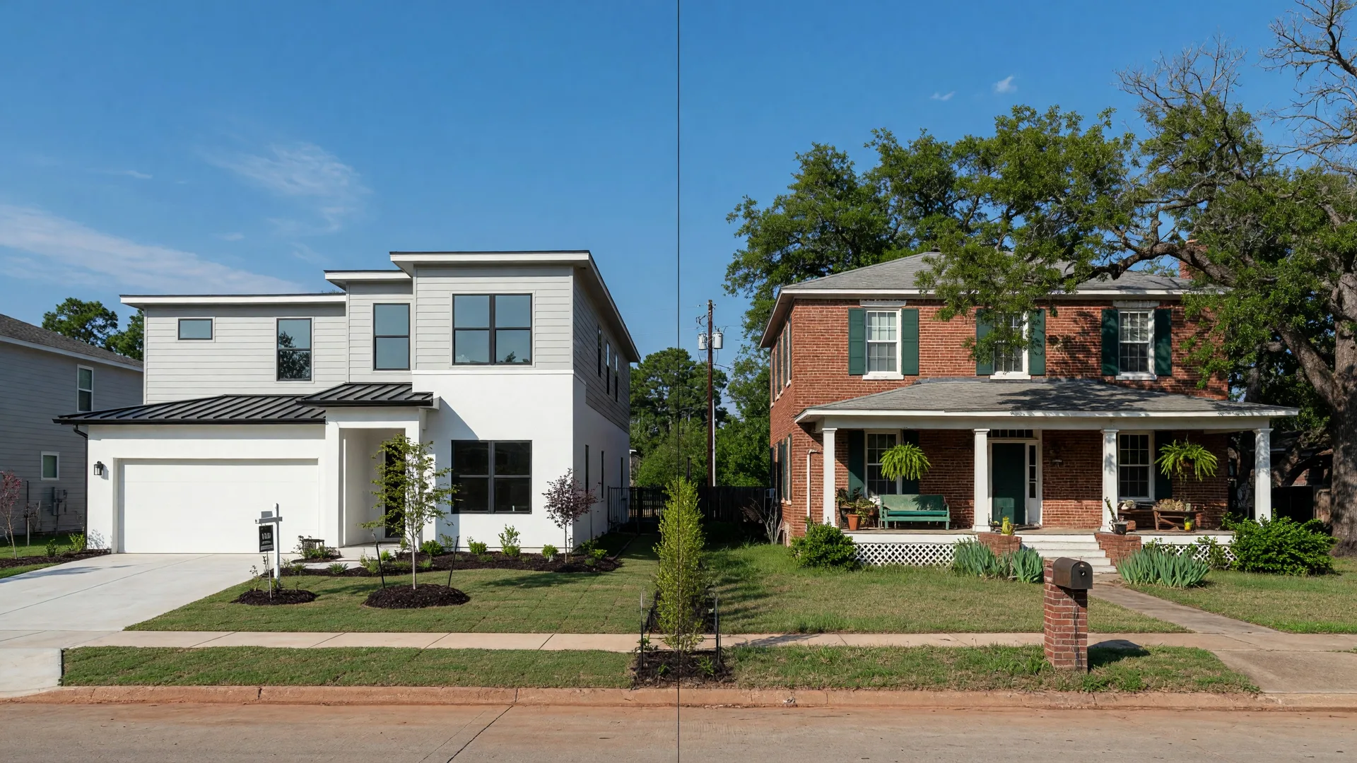 Side by side comparison of a new construction home and a traditional resale home in Northeast Texas
