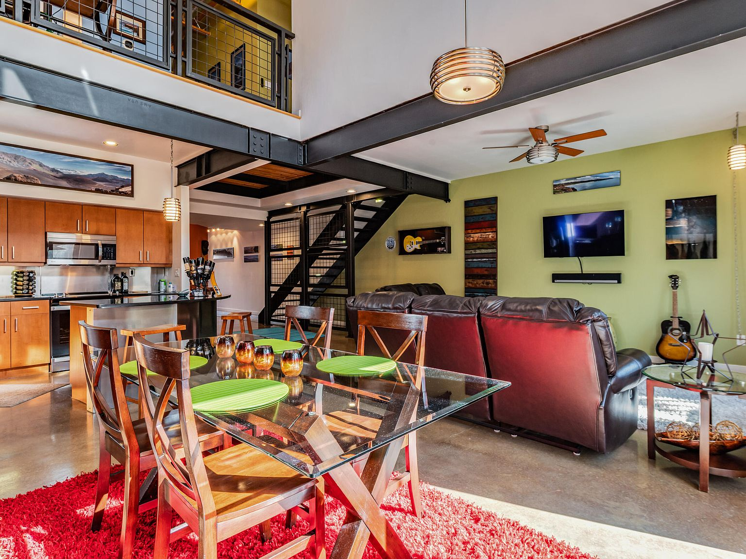 Open-concept great room showing dining and living areas together