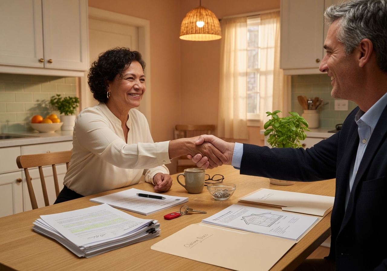 Real estate agent handing keys to new homeowner