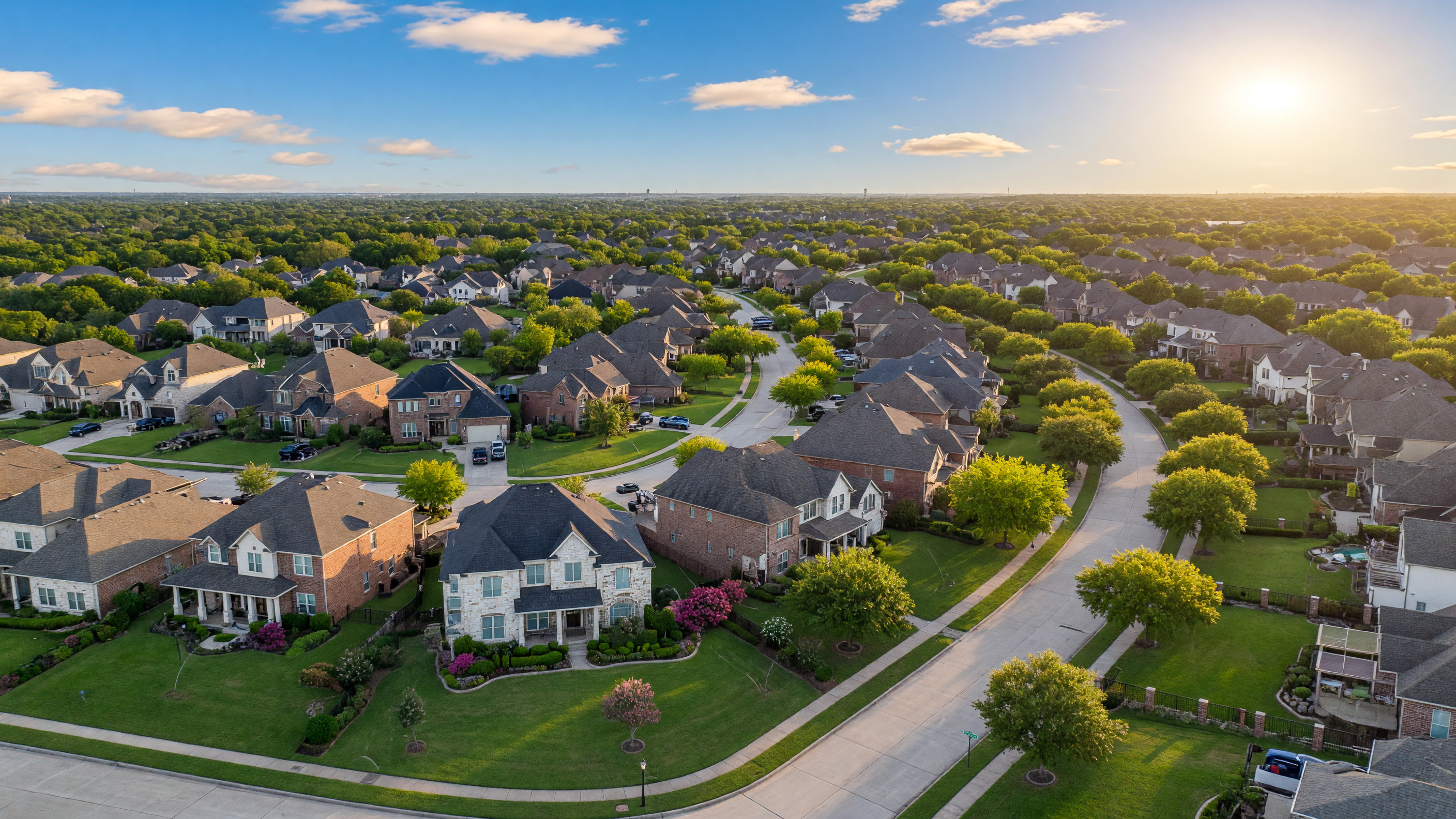 Beautiful Katy, Texas suburban neighborhood with tree-lined streets and brick homes