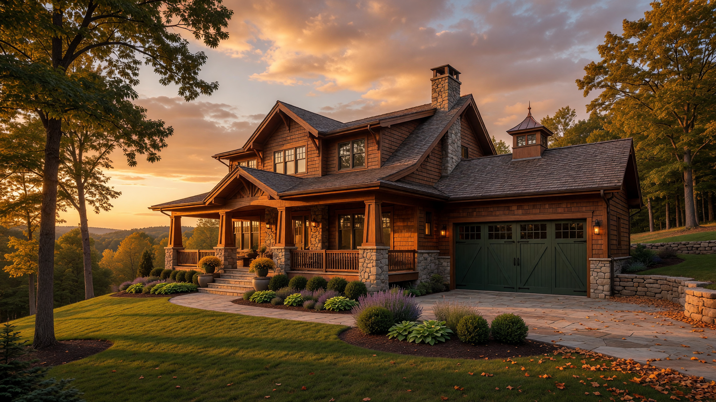 Interior of a Big Sky custom-built luxury home featuring vaulted ceilings, granite kitchen, and custom trim