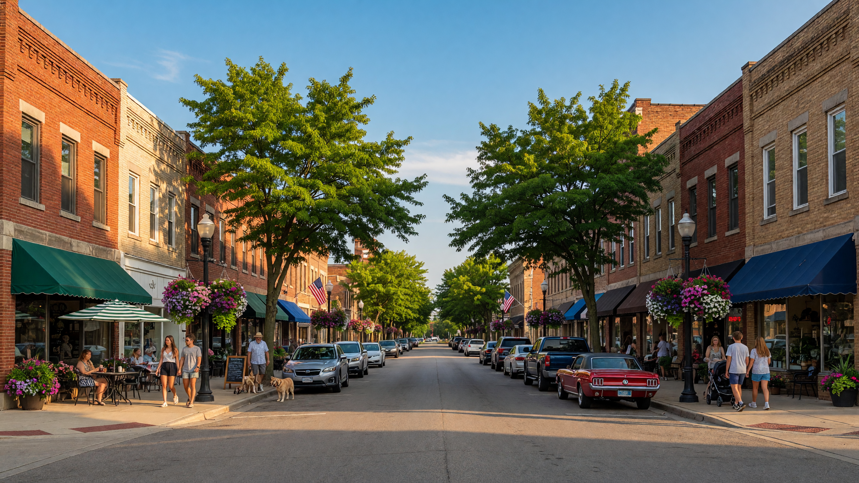 Tree-lined residential street in Davison Michigan with family-friendly homes