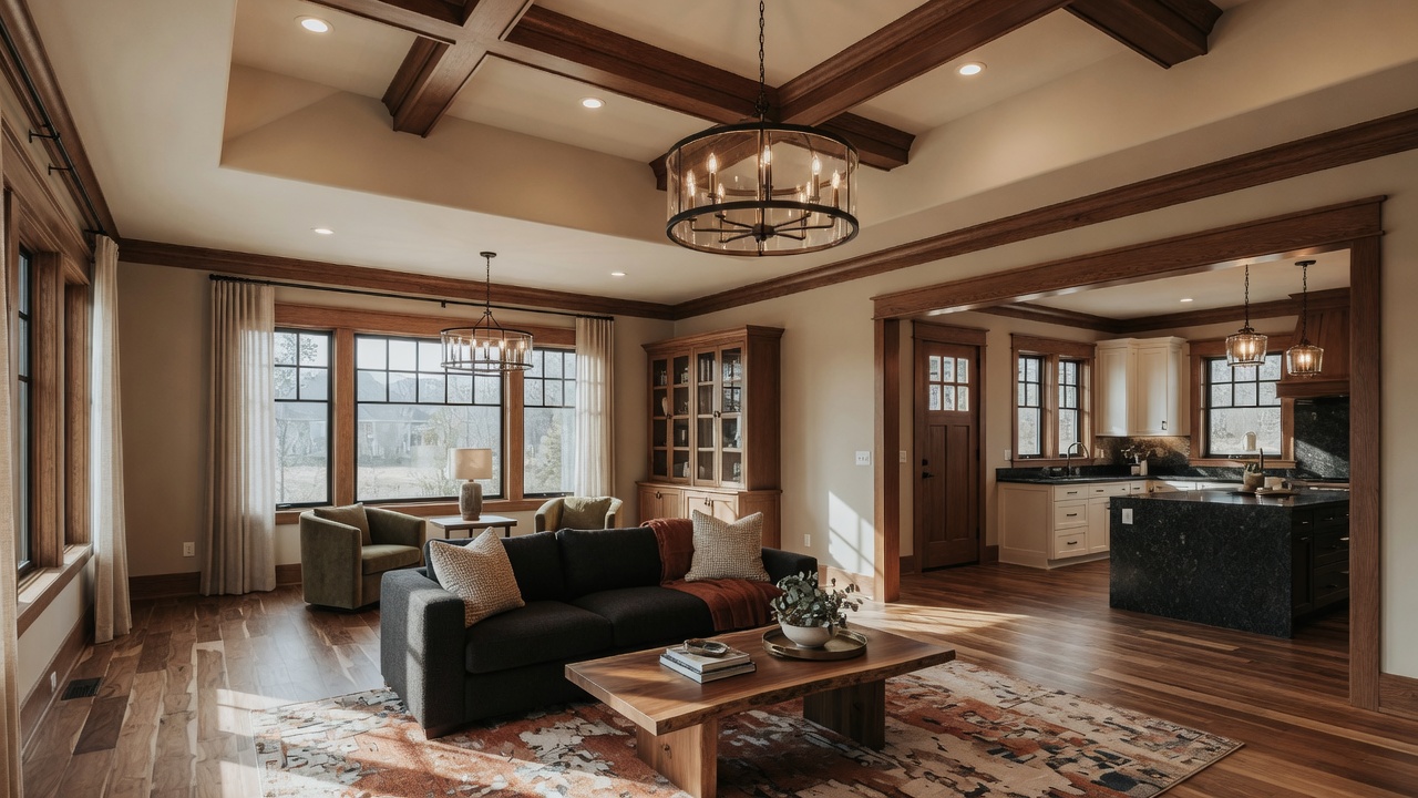 Craftsman-style custom luxury home at golden hour