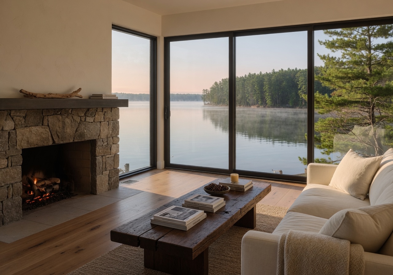 Beautiful lakeside home scene in Southern Michigan depicting summer lifestyle