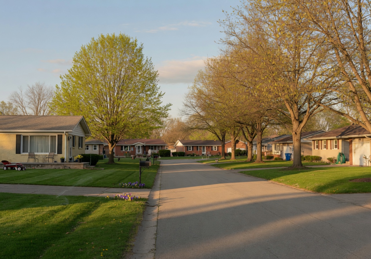 Quiet residential street in Cedar Lake Indiana