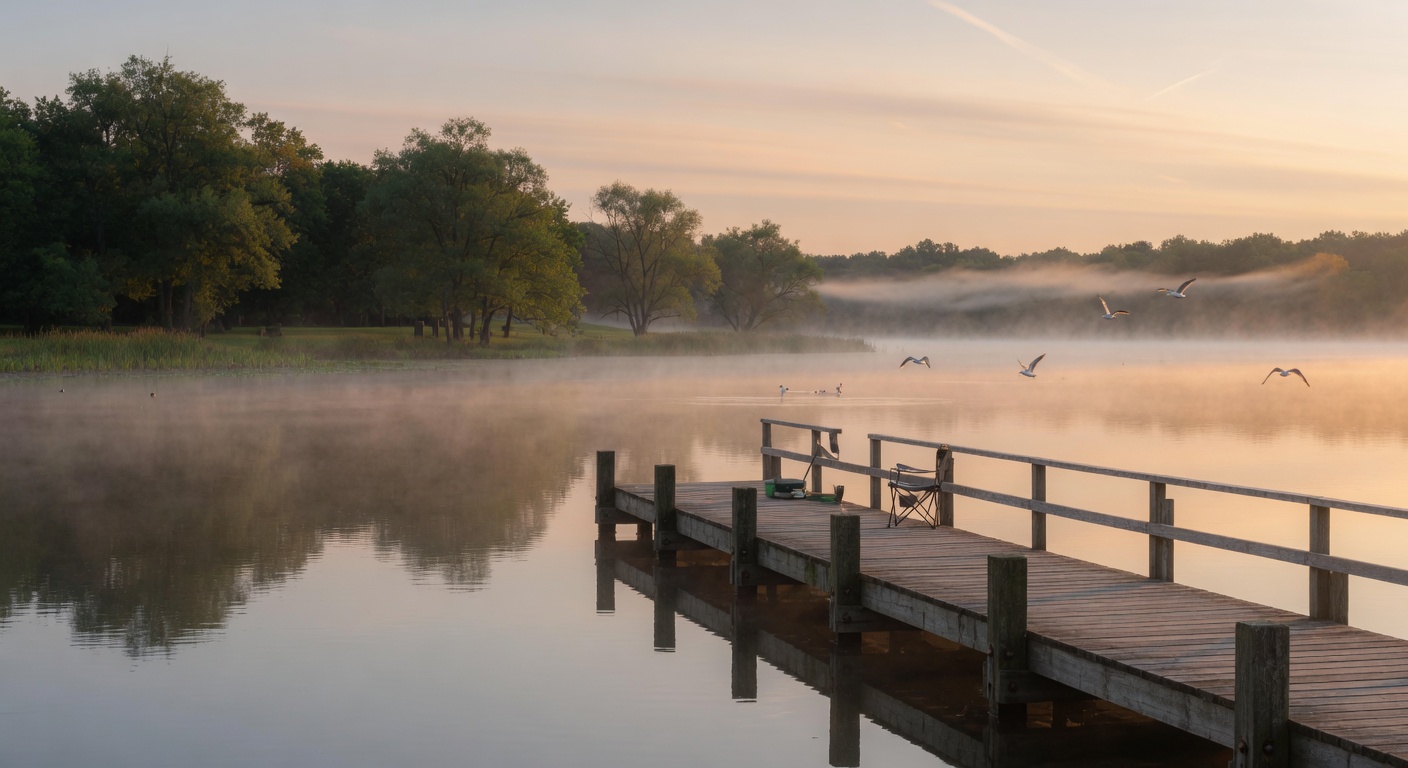 Cedar Lake shoreline on a calm morning