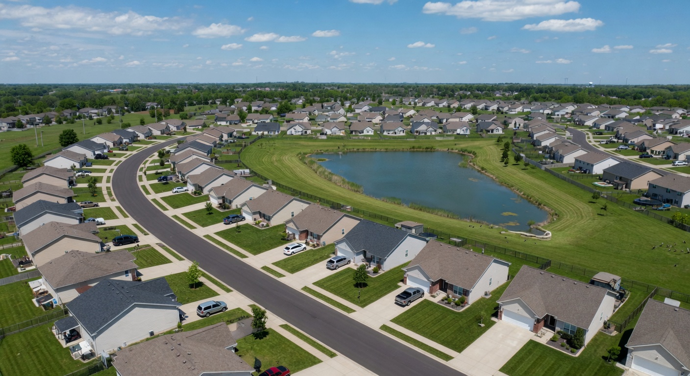 Aerial view of Cedar Lake Indiana residential neighborhood