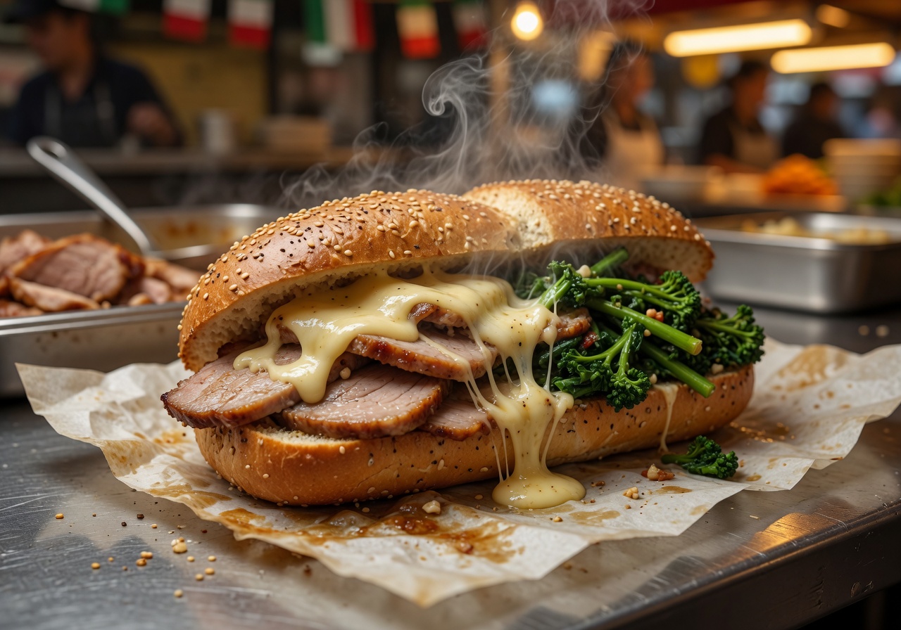 Cinematic photographic representation of Tommy DiNic's Roast Pork