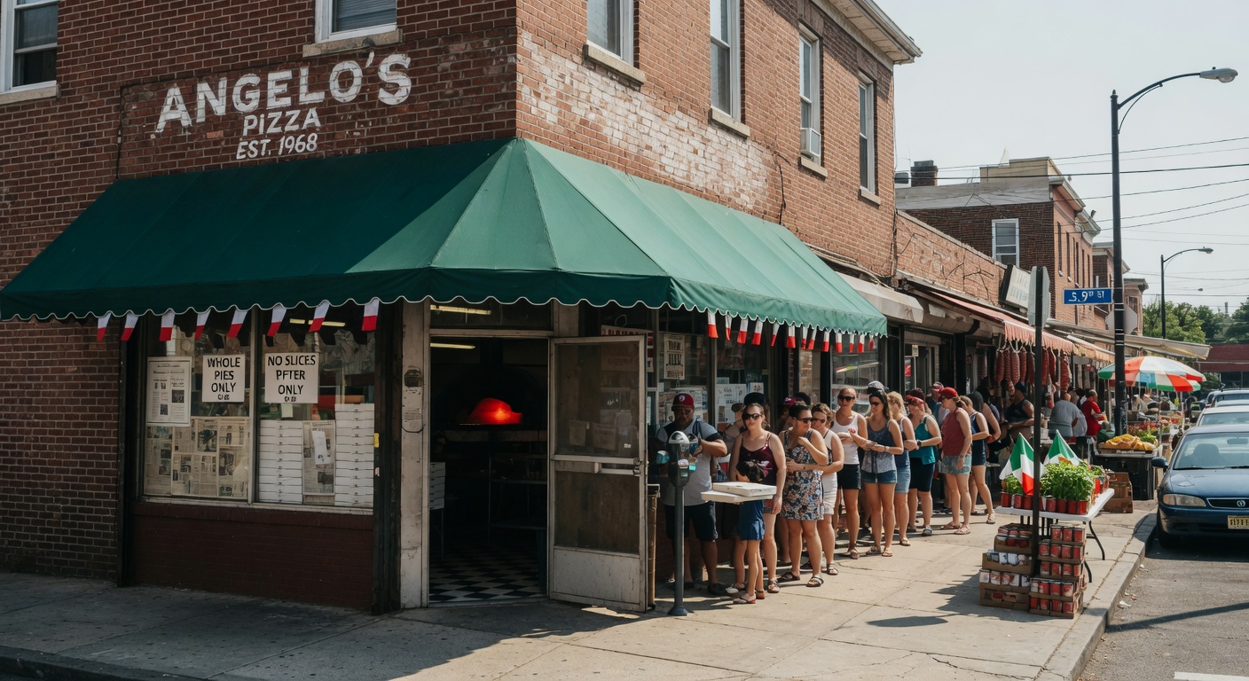 Cinematic photographic representation of Angelo’s Pizzeria South Philly
