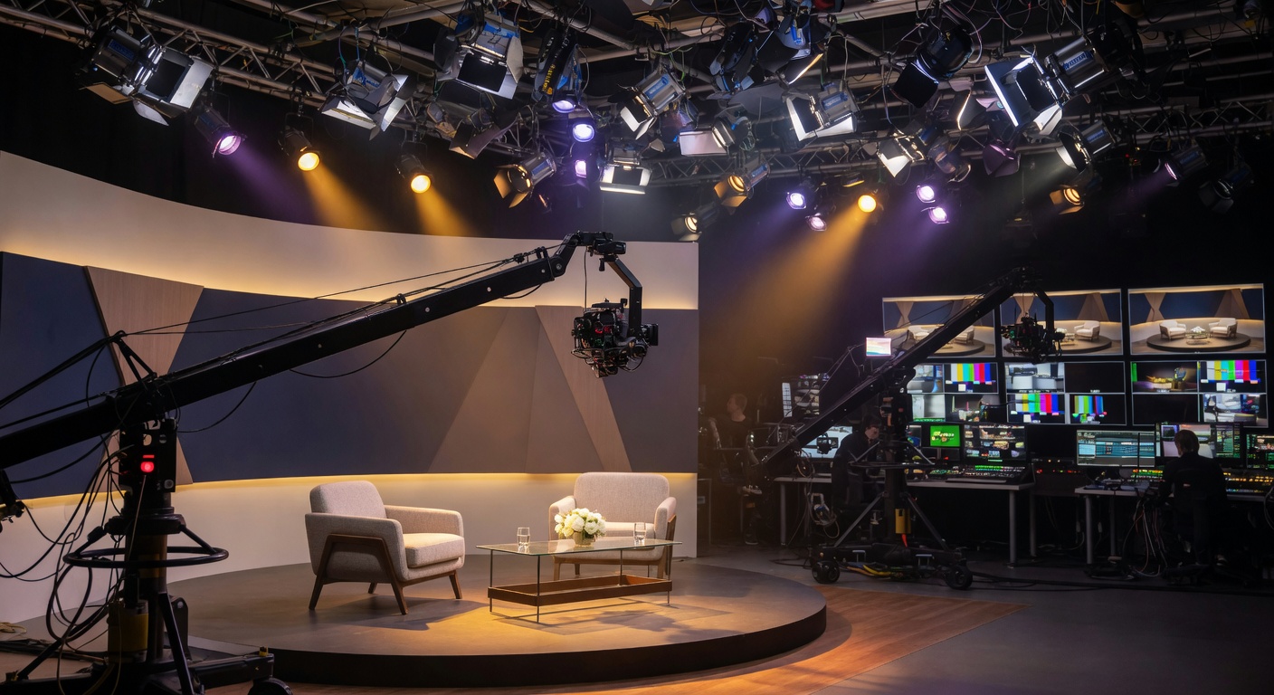 Behind the scenes of Selling 215 high-end television production studio set with cameras and lighting