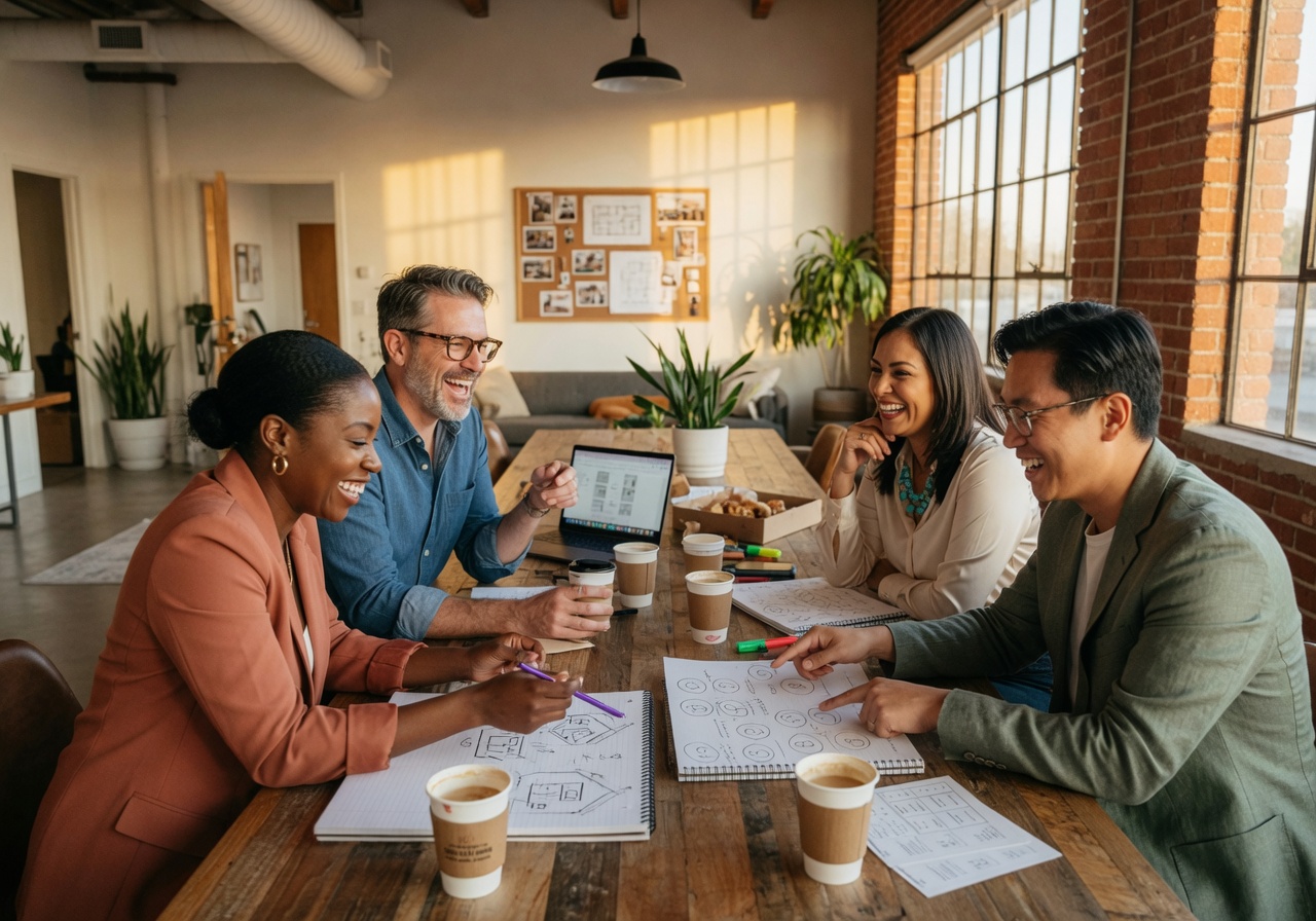 Small group of real estate agents in an intimate mastermind session