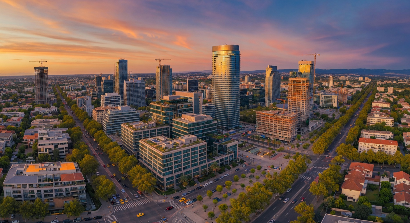 Vibrant cityscape at golden hour representing growth and opportunity
