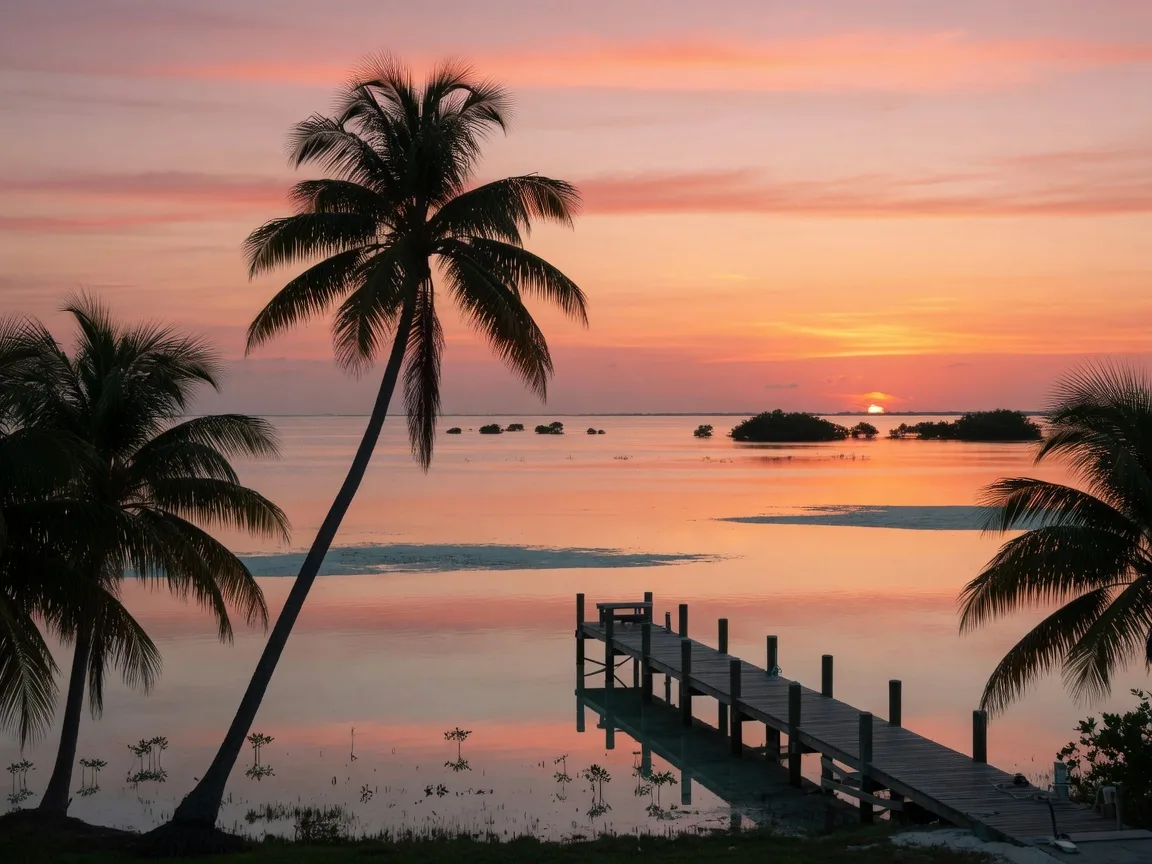 A scenic mangrove-lined trail in the Florida Keys with calm clear water, perfect for kayaking with a leashed dog nearby