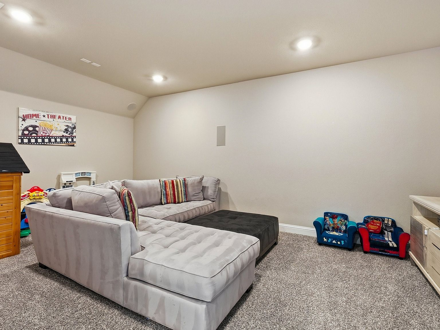 Upstairs media room with surround sound