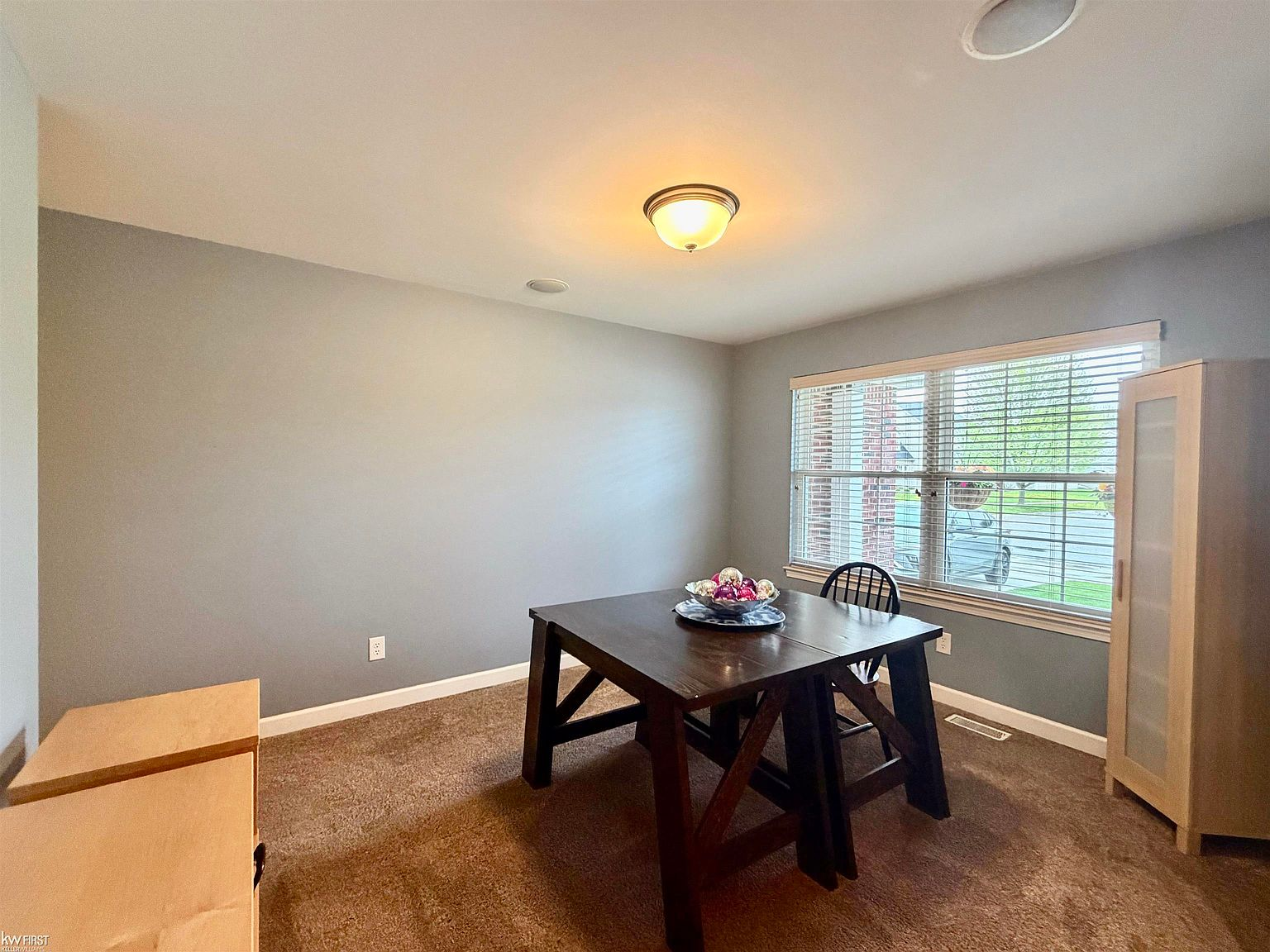 Formal dining room with grey walls