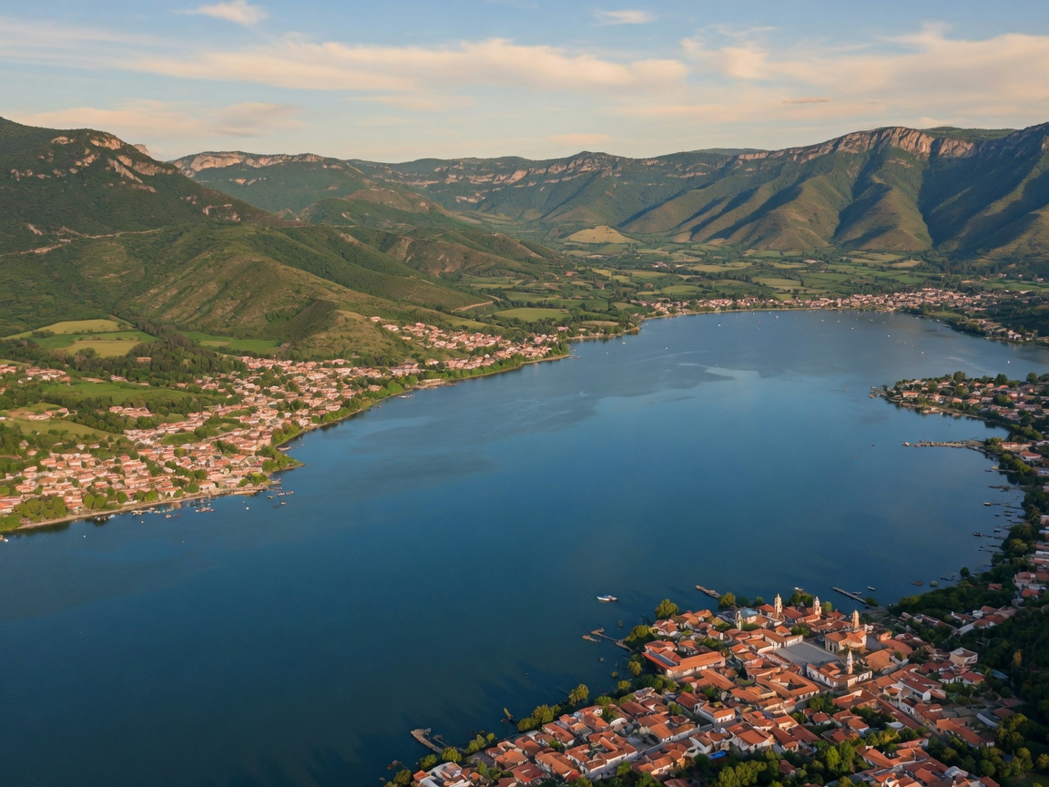 Lake Chapala in Mexico with mountains and blue water