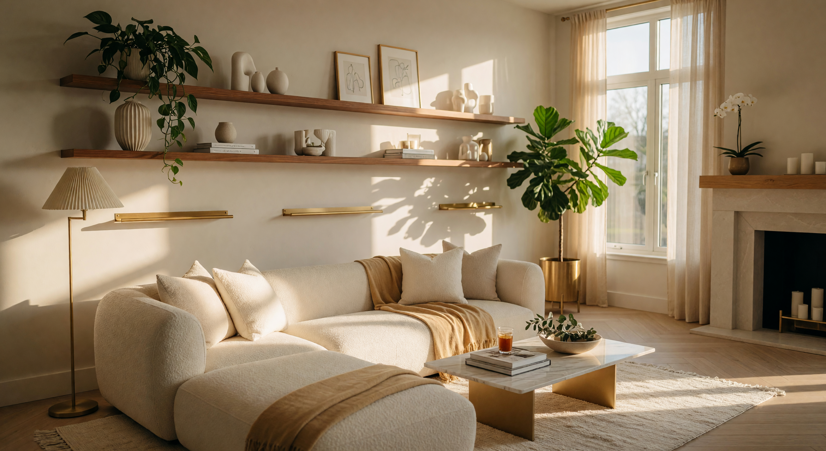 Warm modern sunlit living room representing a future home
