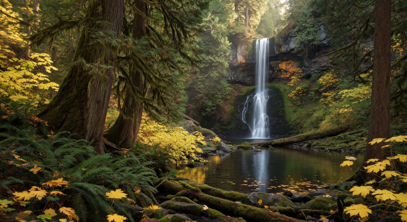 Lush rainforest with moss-covered branches at Goldstream BC