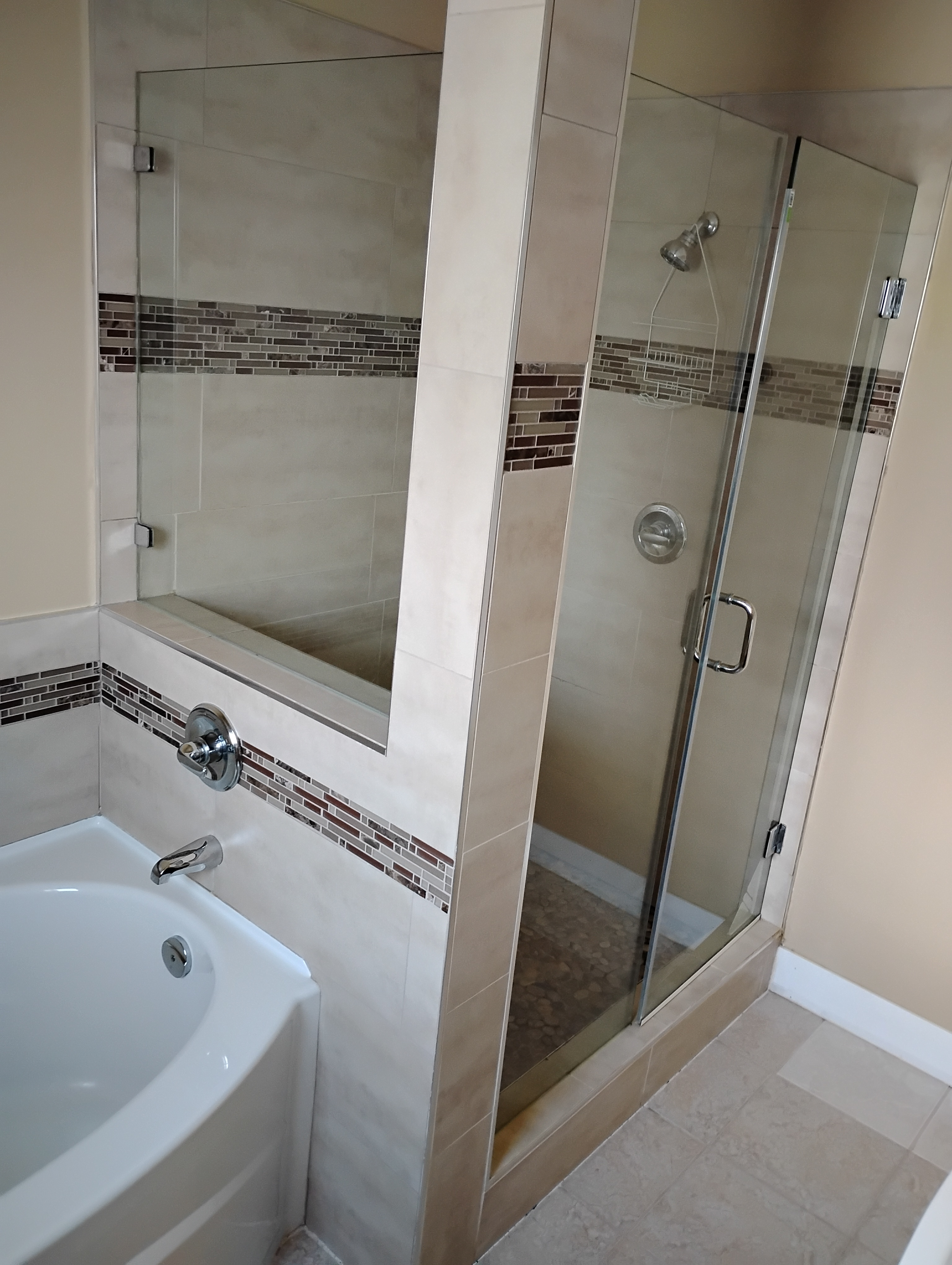 Bathroom with soaking tub and separate walk-in shower