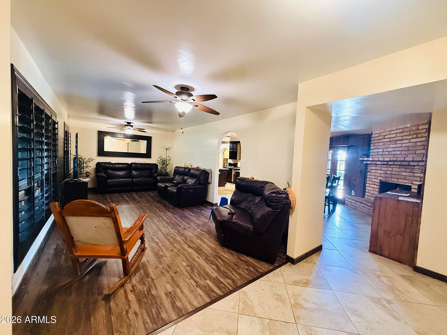 Spacious living room with dual fireplaces