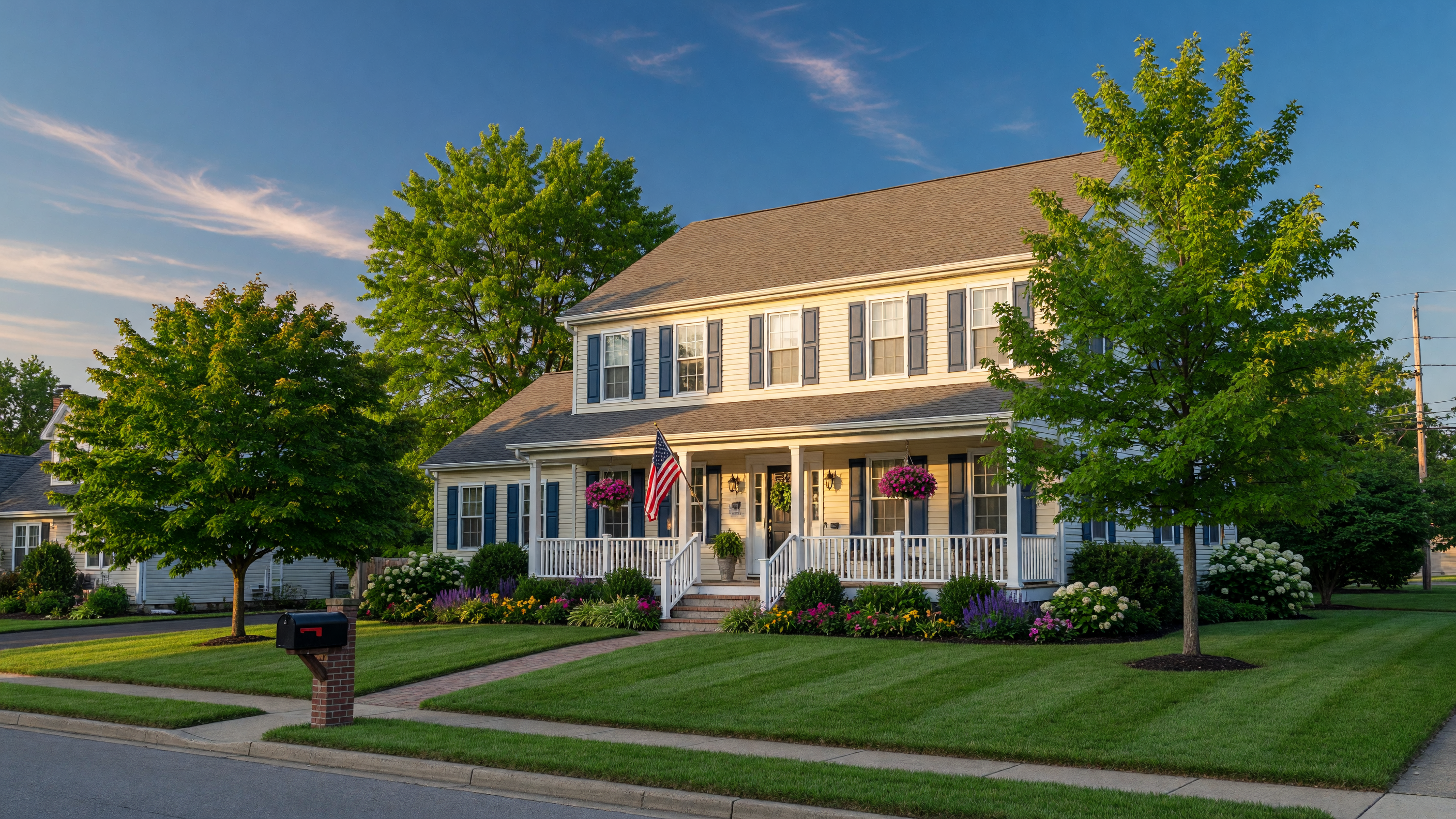 Beautiful suburban home on a sunny summer day