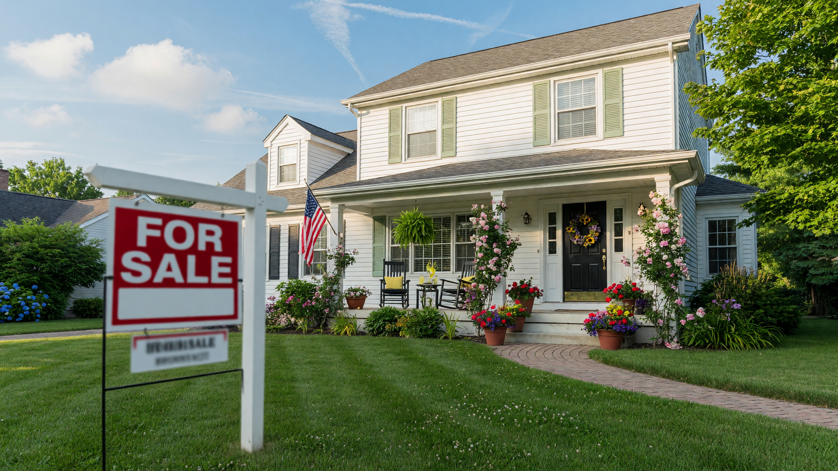Beautiful suburban home on a sunny summer day