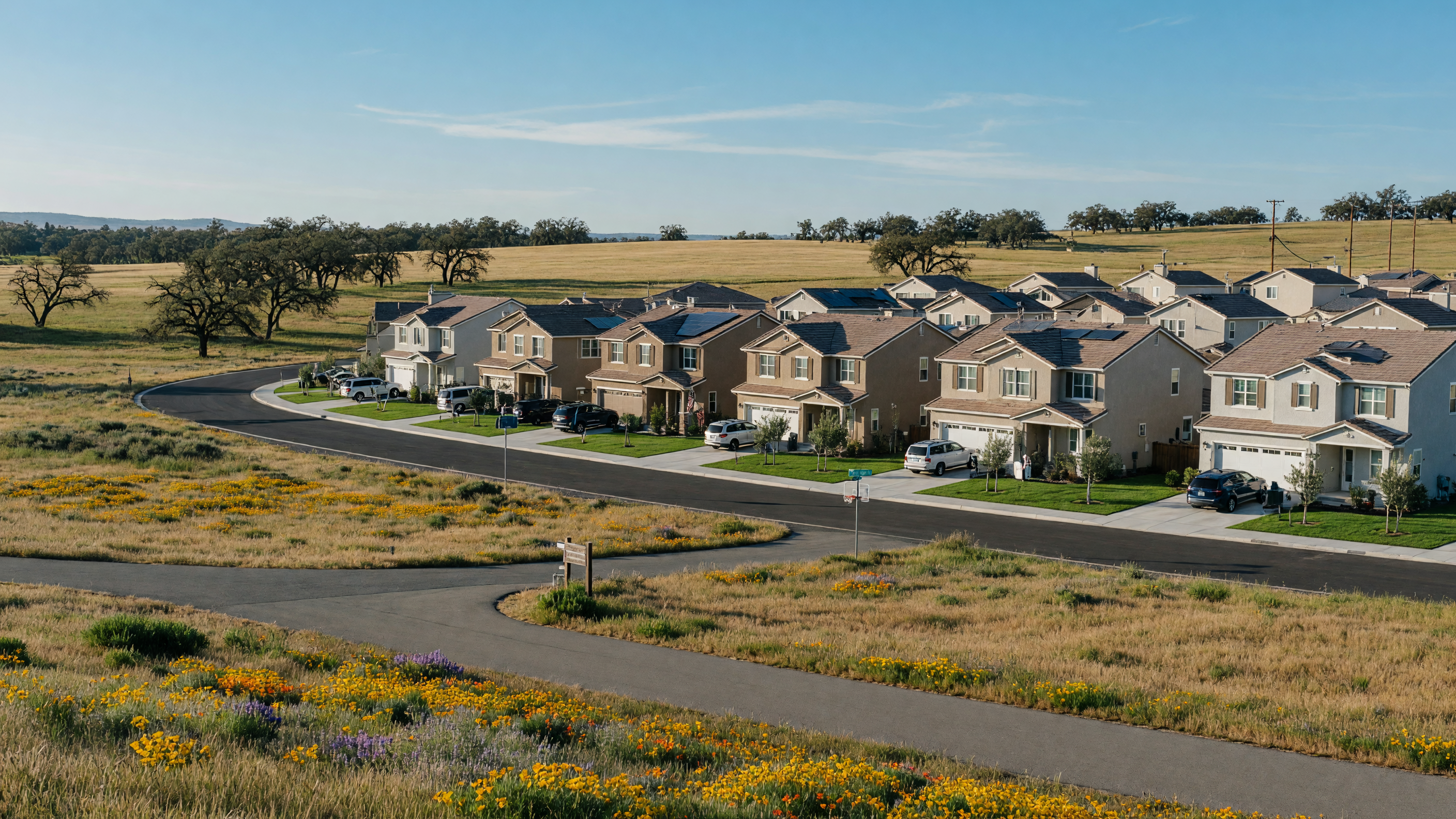 Plumas Lake with walking trails, open parkland, and master-planned homes in the background