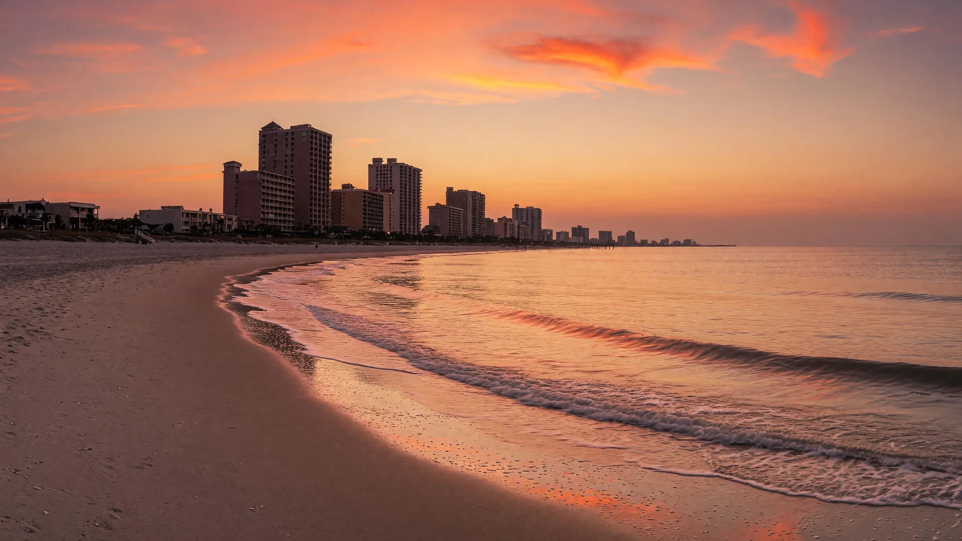 Myrtle Beach coastline at golden hour