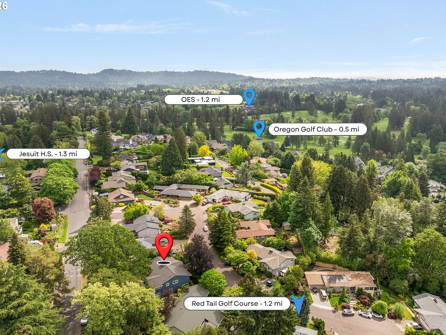 Aerial view of Raleigh Hills neighborhood