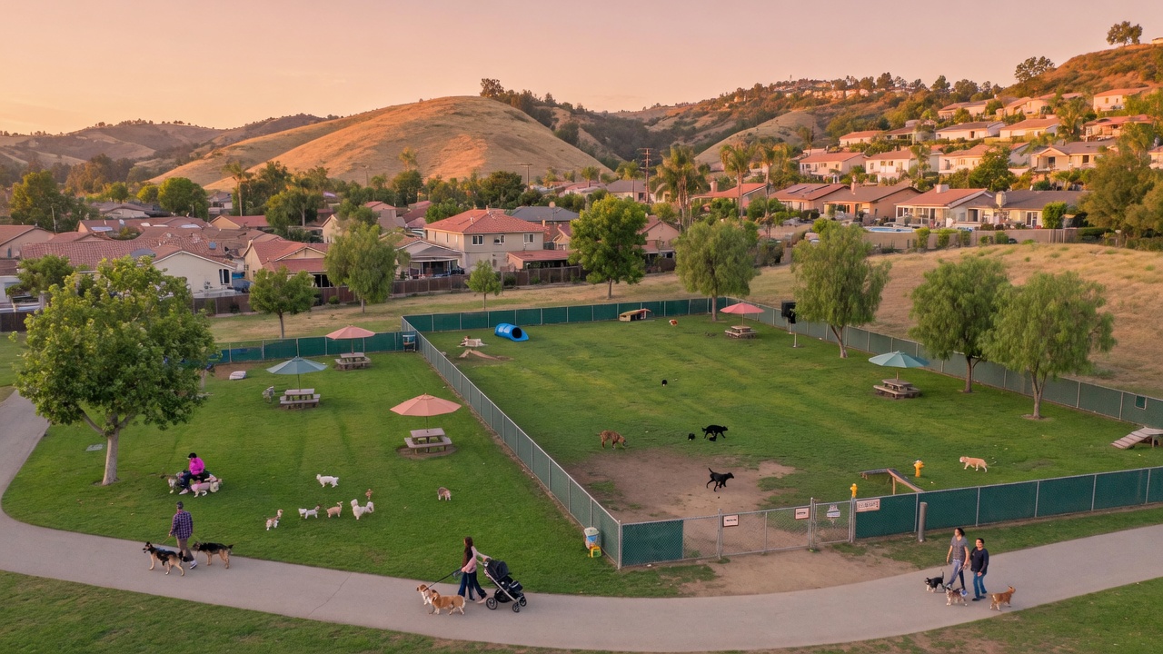 Aerial view of Fullerton parks and trails