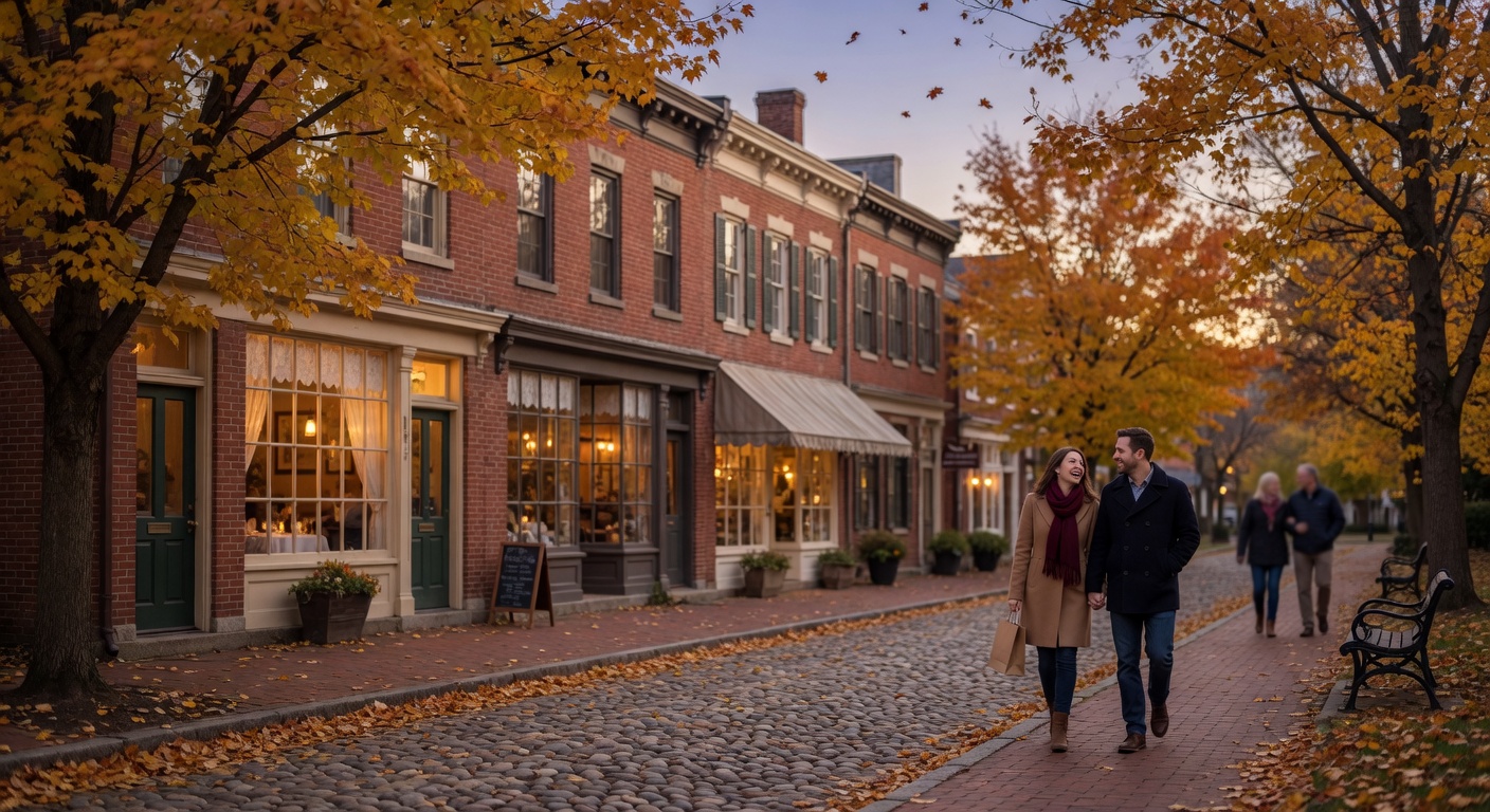Cozy historic Old Town Manassas streetscape on a beautiful afternoon represents community relocation guides