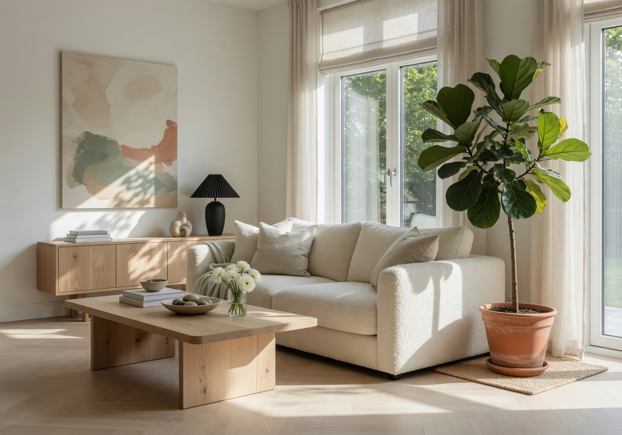 Sophisticated, beautifully staged home living room representing prime real estate presentation