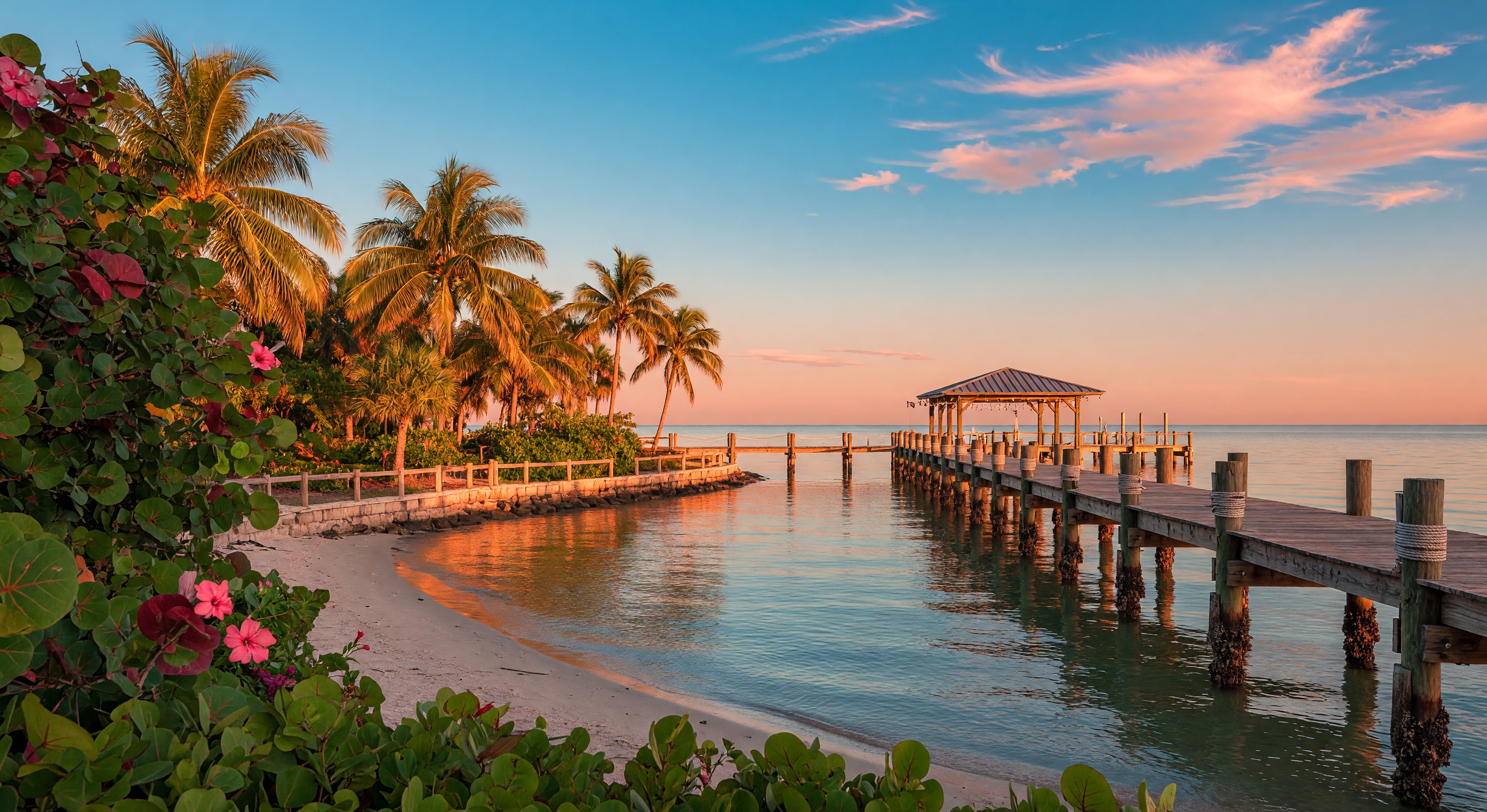 Scenic Florida Gulf Coast waterfront at golden hour